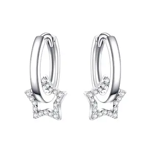 presentski Star Dangle Hoop Earrings,925 Sterling Silver Huggie Hoop Earrings with Sparkling CZ Star Charms Hypoallergenic Jewelry Gift for Girls Women Teen