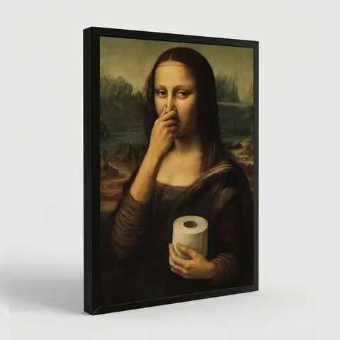 Funny Mona Lisa Bathroom Wall Art Humor Amusing Toilet Art Pinching Nose Wall Decor