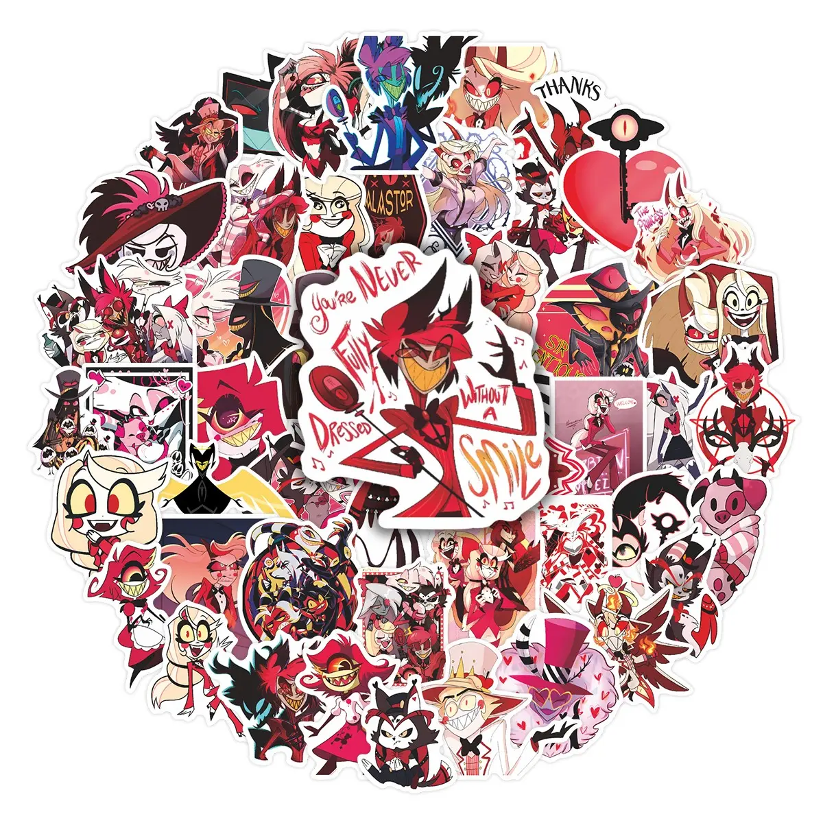 50Pcs Hazbin Hotel Stickers Pack, Fun Stickers, Waterproof Cartoon Character & Spooky Quote Vinyl Decals for Laptop, Water Bottle, Journal & Scrapbook, Hazbin Hotel Fan Gift, Graphic Decal, Craft, Stickers for Scrapbooking