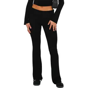 Women's Flare Skinny Pants Fold Over Leggings Stretch Bootcut Bell Bottom Slim Fit Yoga Pants Y2k Joggers