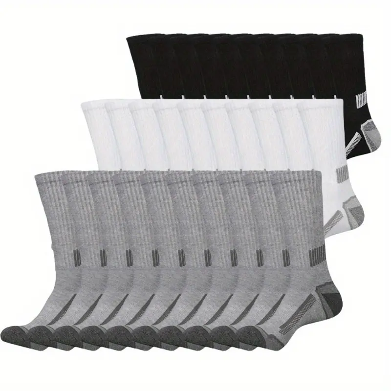 Women's Absorbent Mid-Calf Socks, 10/20/30 Pairs Autumn-Winter Striped Dry-Wicking Form-Fitting Soft Breathable Elastic Comfortable Outdoor Basketball Fitness Socks, Dry-Wicking Mid-Calf Socks