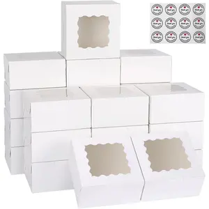 Gift Cake Boxes 3.39'x3.39'x2.48', Disposable Cake Transport Container, Cake Carrier, White Cake Holder with Large Window, for Gift Bakery Cookies Pies Cupcakes Pastry