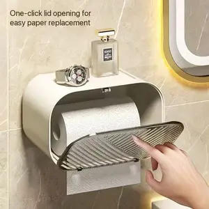 Waterproof Bathroom Tissue Box and Toilet Paper Holder, Tissue Dispenser, Heavy-Duty PP Plastic, Space-Saving Wall-Mounted Shelf, Modern Design, Bathroom Accessory