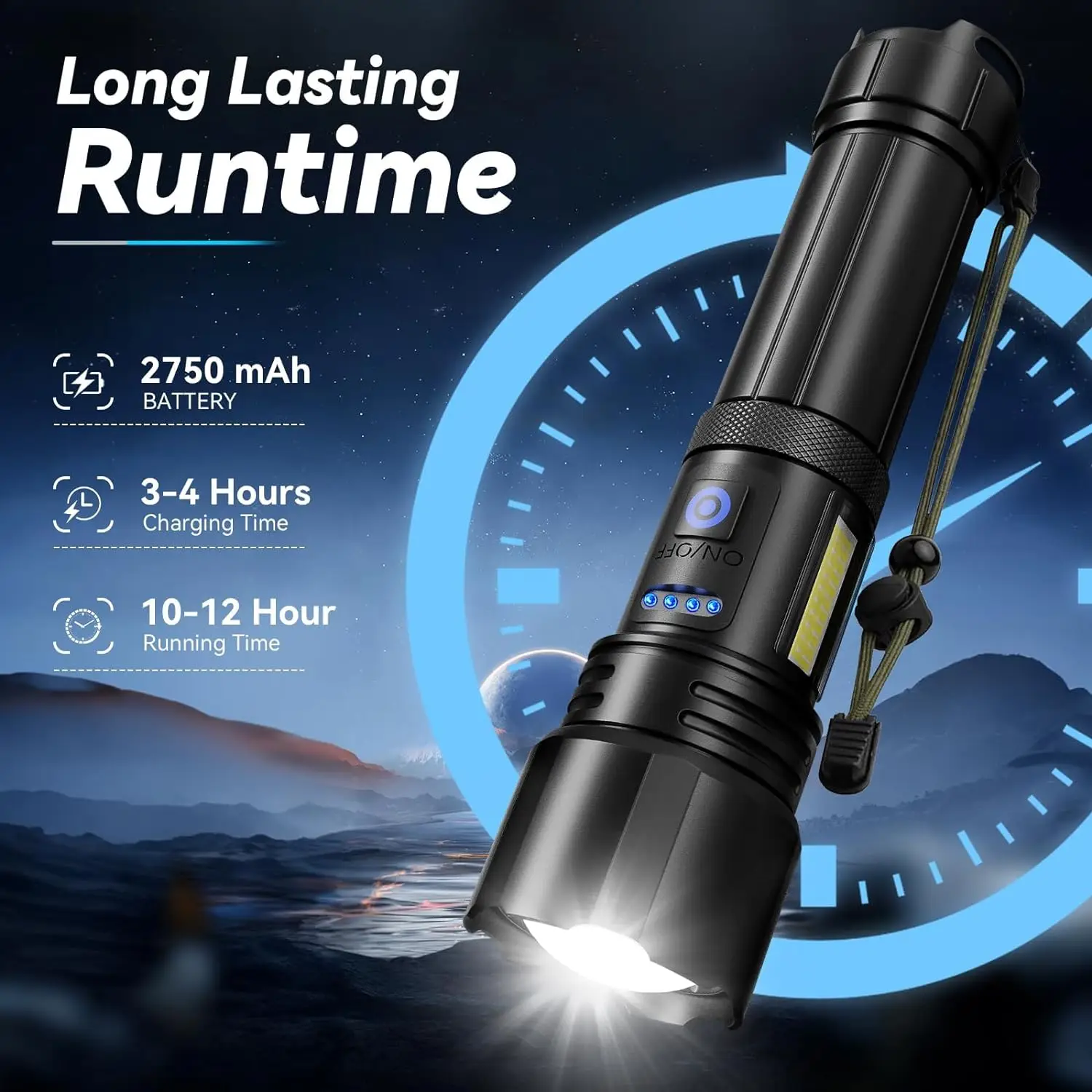 Rechargeable LED Flashlights 7 Light Modes Water-Resistant Powerful Handheld Torch for Camping, Emergencies, and Outdoor Activities - Long-Lasting Bat