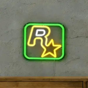 R Star Logo LED Neon Decorative Light, Trendy Gaming Style, Wall Mounted, Adjustable, for E-Sports Room, Game Room, Living Room, Studio