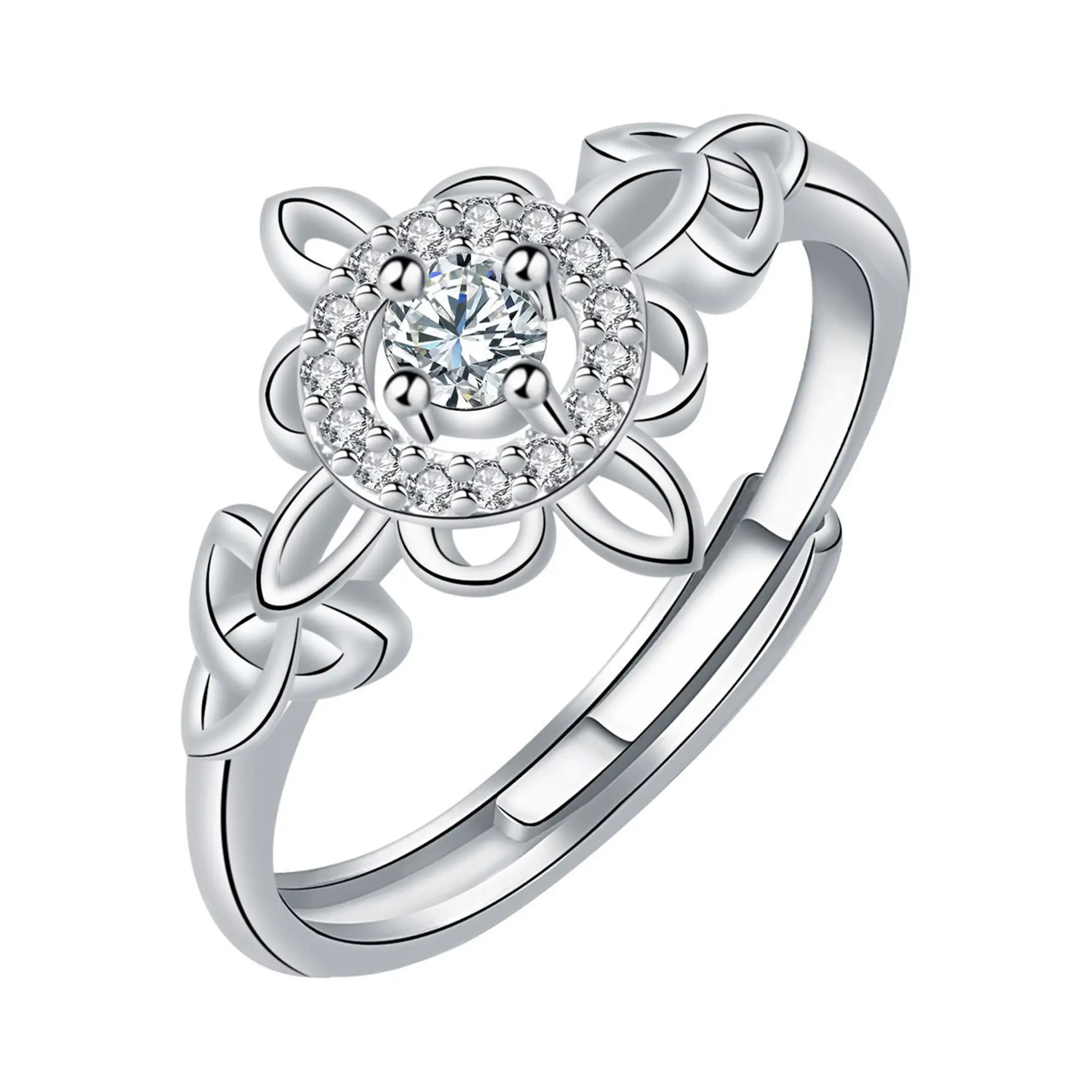 Adjustable Celtic Knot Ring for Women, Silver Plated Silver Tone Open Band with CZ, Vintage Irish Witches Ring, Promise Engagement Birthday Christmas Gift
