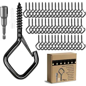 Outdoor Hooks for String Lights,Screw Hooks for Hanging Plants,Ceiling Hooks with Safety Buckle,Square Hanger for Wind Chimes,Bird Feeder,Lanterns,Christmas Decorations