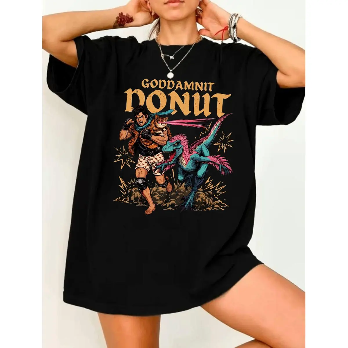 Goddamnit Donut Shirt, Funny Fantasy Cat And Dinosaur Hoodie, Chaos Warrior Cat Sweatshirt, Gamer Humor Dungeon Crawler Carl Donut Mongo Sci Fi Tee, Unisex Sweater Pullover Tee
