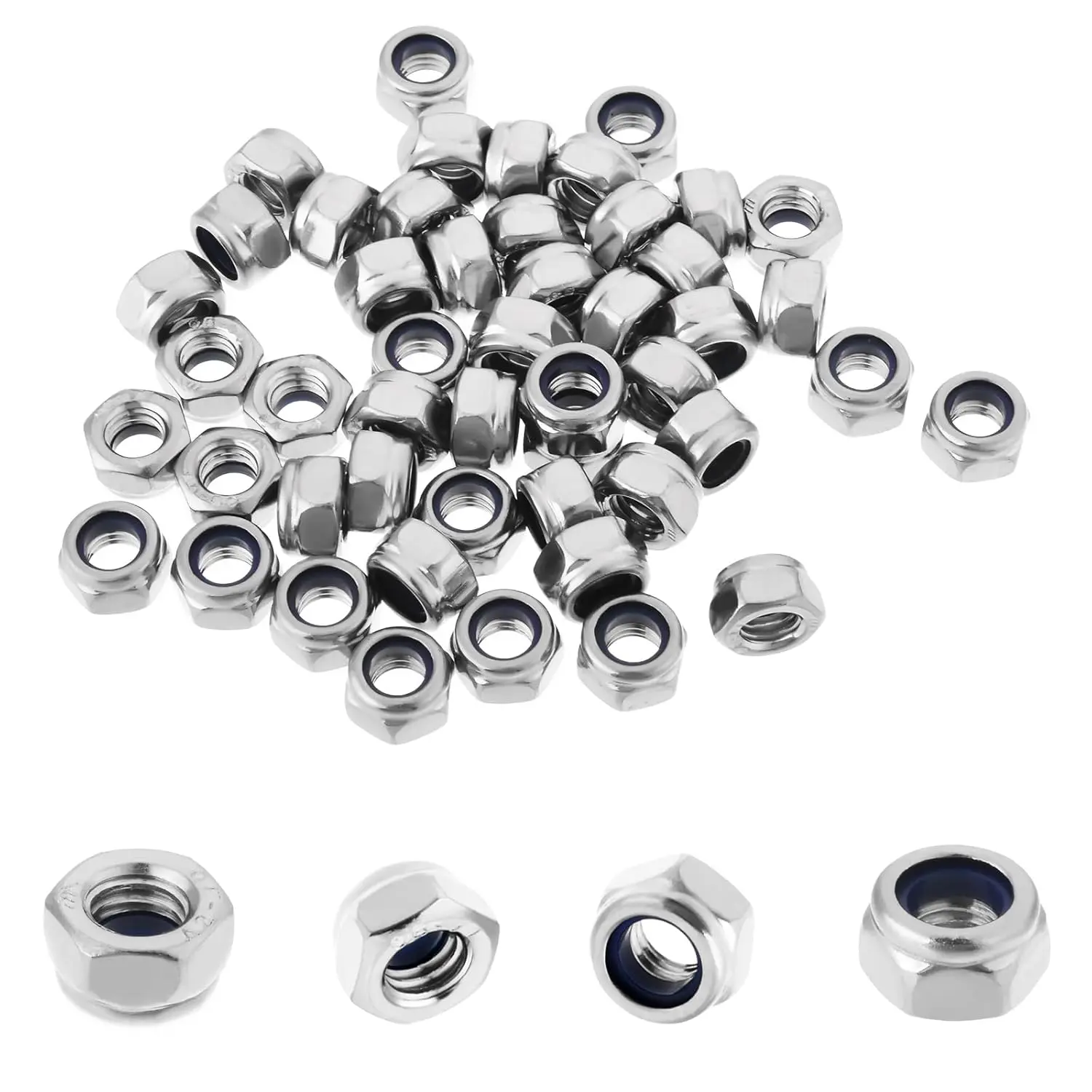 100 count M5 Locknuts Metric Nylon Inserted Hex Lock Nuts Self-Lock Nylon Insert M5x0.8mm 304 Stainless Steel Self Locking 8mm Hex Nut Driver  Nut for CNC Machine RC