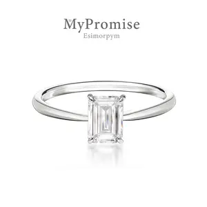 S925 1ct Step Cut VVS Moissanite Timeless Solitaire Prong Ring Daily Costume Jewelry Accessories Perfect Birthday Wedding Engagement Anniversary Gifts for Women