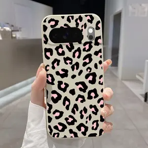 Rounded Edge Phone Case for Google Pixel 10 9 8 7 Pro A XL Pink Black Leopard Pattern Pocket-Friendly Shockproof Liquid Silicone Protective Soft Smartphone Casing