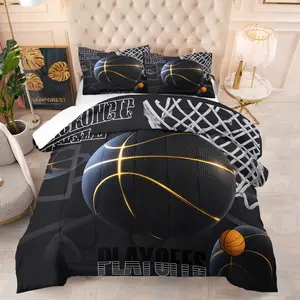 Vibrant Sports Ball Quilt/Comforter Set (2/3 Pcs): Includes 1 Quilt + 1/2 Pillowcases (No Filler), Dynamic Patterns of Footballs , Basketballs, Rugby Balls, Suitable for Sports Fans' Bedrooms, Teenagers' Sport - Style Rooms, Boys' Trendy Spaces