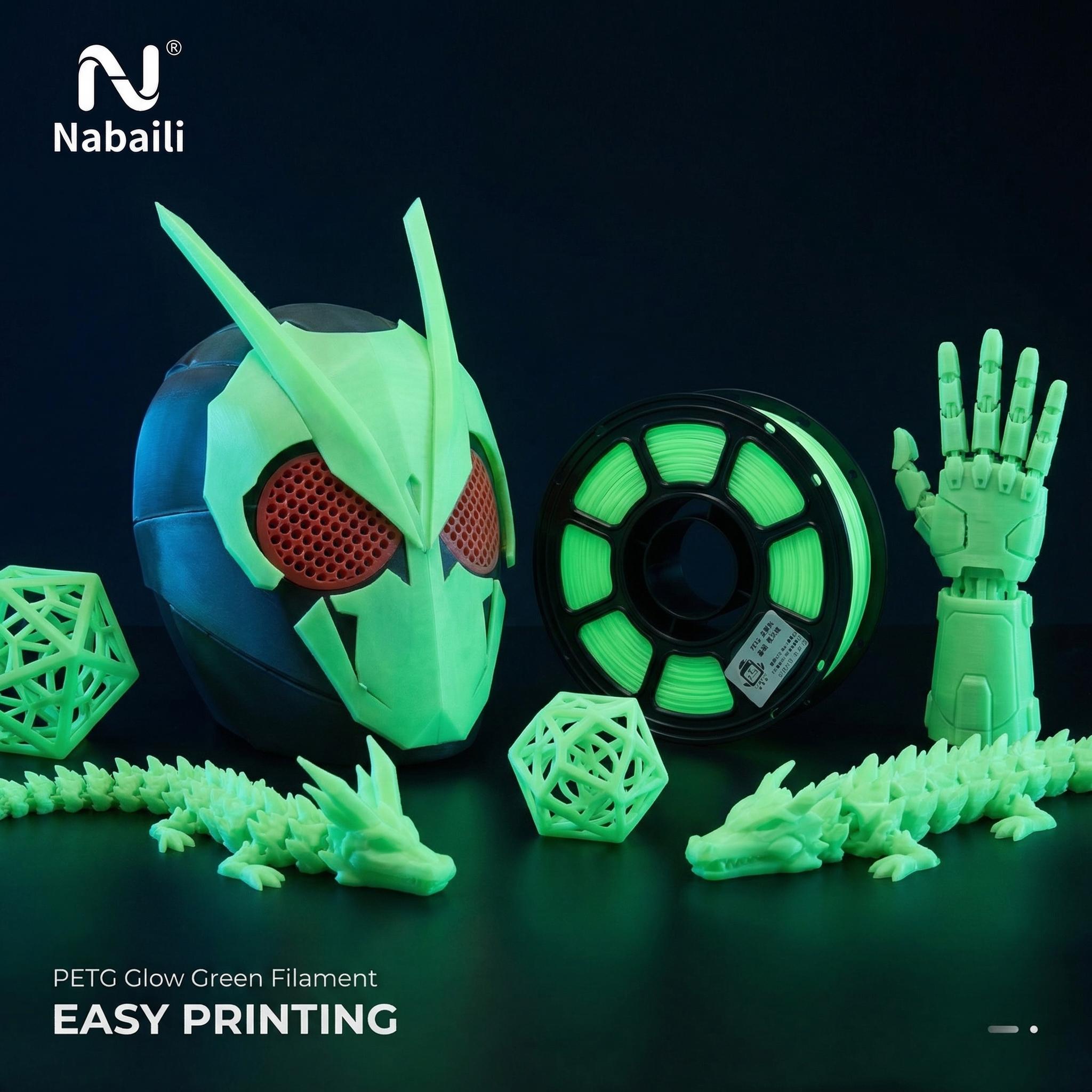 Nabaill 3D Filament PETG Glow-in-the-Dark Green Fast Print - PETG BASIC Settings for 3D Printing Projects