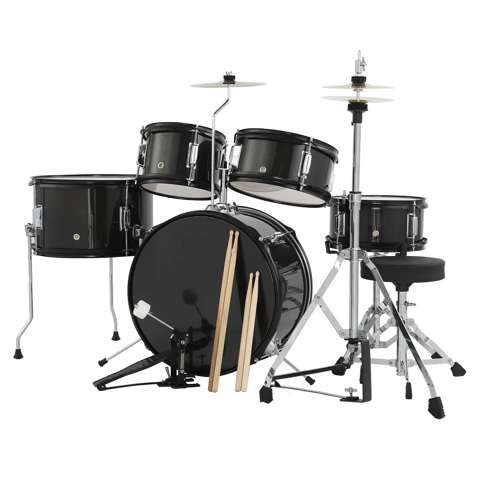 Children's 5-Piece Beginner Drum Kits – Junior Drum Kit with Dual Tom-Toms, Floor Tom, Snare & Bass Drum, Hi-Hat, Cymbal, Pedal, Drumsticks and Seat, Complete Beginner Percussion Set for Music Learning & Practice ﻿