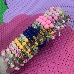Autism Awareness Glass Bead Stretch Bracelets with Puzzle Charm Handmade Beaded Jewelry for Autism Support