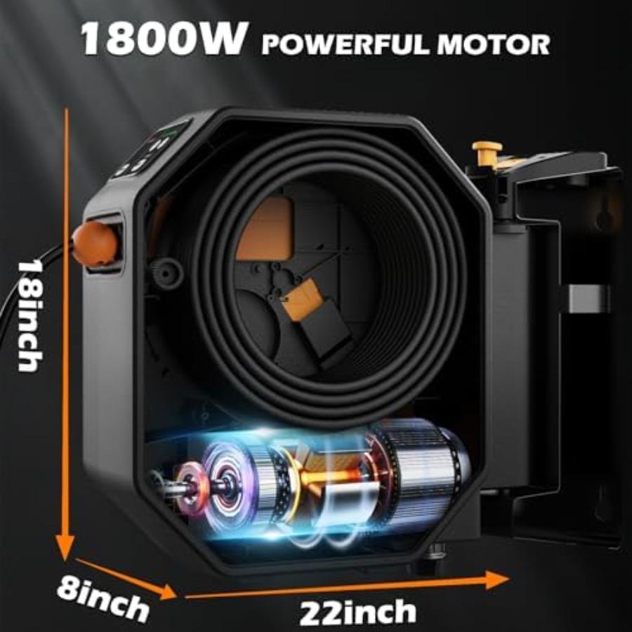 Wall Mounted Pressure Washer with 100FT Retractable Hose 5-Stage Adjustable Pressure Foam Cannon and 5 Nozzles for Car Lan