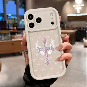 Pastel Gothic Cross Phone Case for iPhone 17 AIR 17 PRO 16 PRO 15  PRO MAX  14 PLUS 13 PRO 12 11 PRO XS MAX X XR Samsung Galaxy S26 Plus S25 Ultra S24 S23 S22 Plus Shockproof Protective Cover Full Protection Anti-Drop