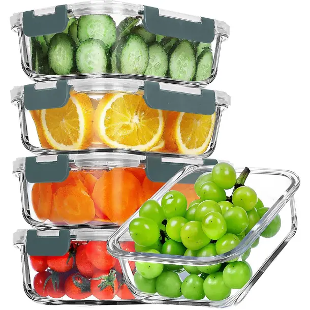 [Limited time deal] 5 Pack 36 OZ Glass Meal Prep Containers, Airtight Glass Lunch Containers Set, Glass Food Storage Containers with Lids, Glass Lunch Boxes Kitchen Utensils