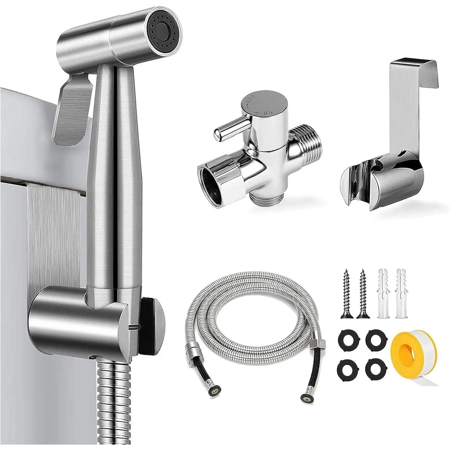 Handheld Bidet Sprayer for Toilet - Stainless Steel Attachment Set for Existing Toilets, Adjustable Water Pressure, Multi-Filtered Flexible Attachment Shower, Brushed Nickel for Cloth Diaper Care, Attachment Handheld Showers, Flexible Handheld Showers