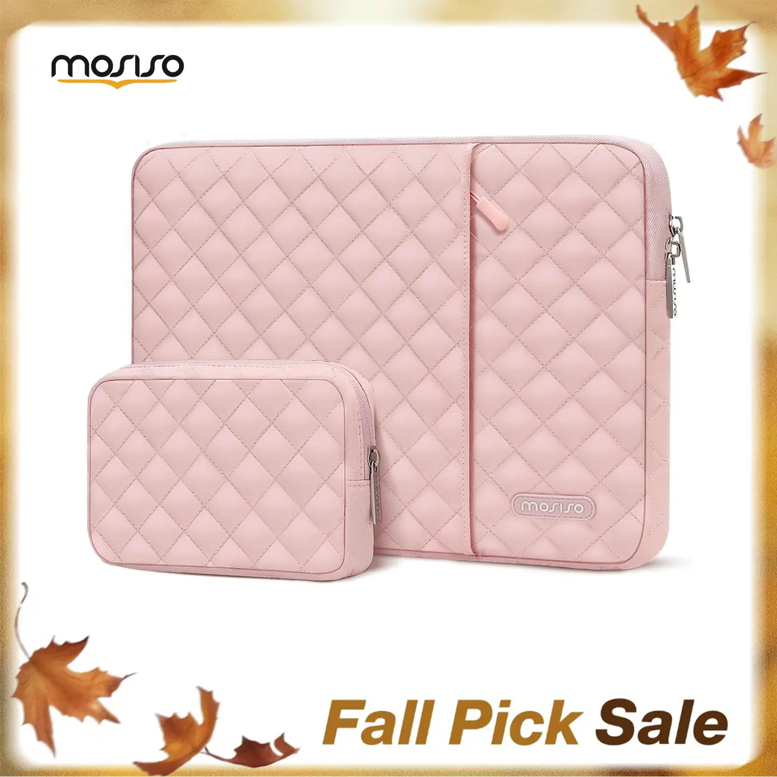 MOSISO Quilted Laptop Computer Bag with Accessory Pouch, 13-16 Inch Vertical Slim Polyester Cover for Adults - Business Laptop Bag with Front Zipper Pocket, Fits MacBook HP Dell Lenovo ASUS (13-13.3 Inch)