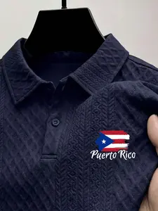 Men's Polo Short Sleeve Turn-Down Collar T-Shirt, Puerto Rican Elements Print, Comfortable Fabric, Fashion Style, Casual Wear