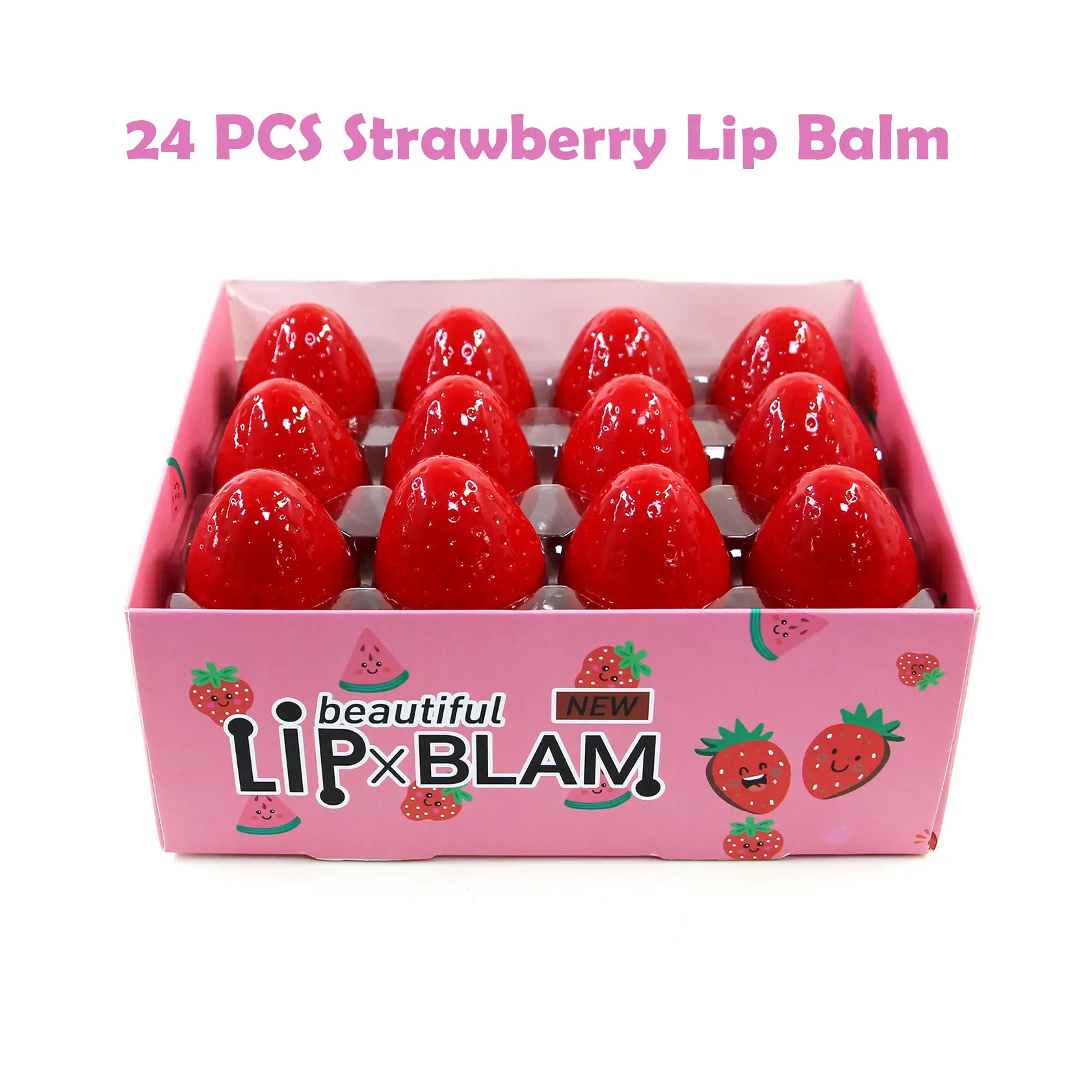 24PCS Strawberry Lip Balm Set, Bulk Strawberry Lip Balm Kit, Long Lasting & Waterproof Lip Care, Portable Moisturizing Lip Glow, All-in-One Professional Lip Makeup Set