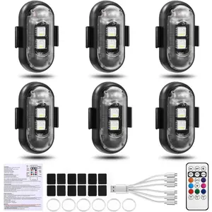 6PCS Wireless LED Lights for Car with Remote Control, Wireless LED Strobe Lights 8 Colors USB Charing IP65 Waterproof Anti-Collision Warning Light for Car Interior Truck Motorcycle Drone Aircraft Bike