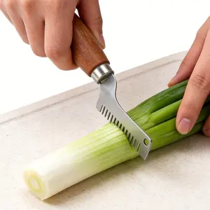 1 solid wood handle scallion slicer, kitchen efficient and even chopping tool, manual scallion and garlic cutting tool, planer, household restaurant material preparation practical small tool