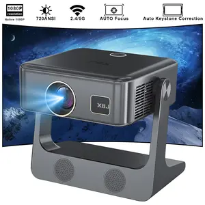 portable projector with auto keystone correction, 4K, 2.4G/5G WiFi, Bt 5.0, 130-inch screen, 180° flip, circular for home use.