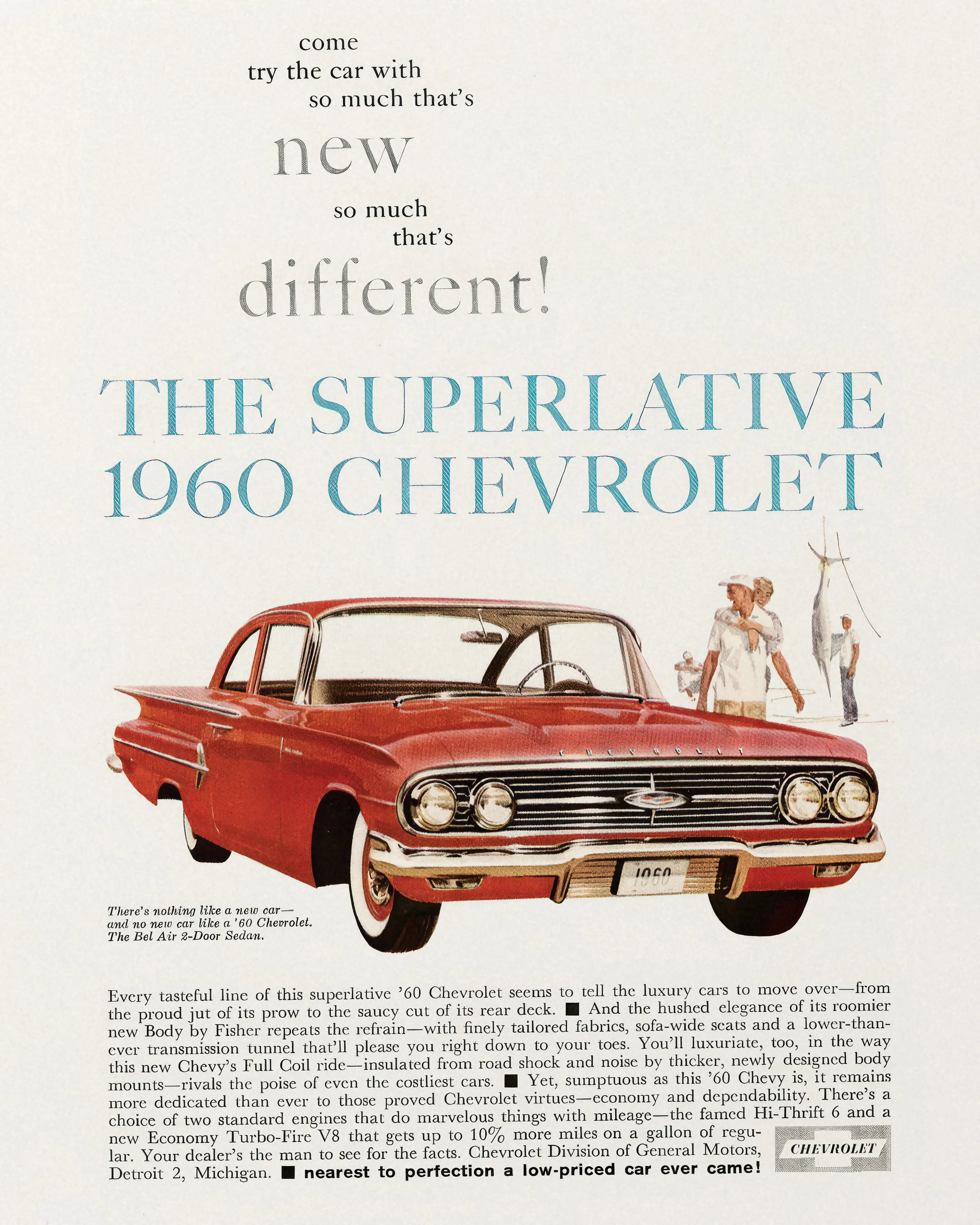 MPCO. 1960 Chevrolet "The Superlative" Vintage Advertisement Poster | Retro GM Wall Art Print | Classic Car Garage Decor