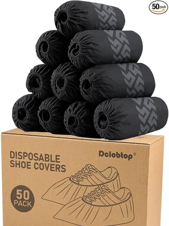 Disposable Shoe Covers 50-Pack – Recyclable Non-Woven Booties, Indoor Shoe Covers Fit Up to Men’s 11 / Women’s 13 (Black)