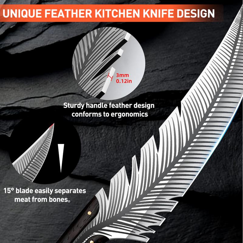 Japan Knife Feather Knife Hand Forged Viking Knife,Boning knife for Meat Cutting Japanese Chef Knives with Sheath,High Carbon Steel 8.3 Inches Blade Length - Wooden