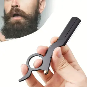[Replaceable Razor Hairdresser] Manual Razor Stainless Steel Shaver Shaving Razors Straight Edge Haircut Beard Eyebrow Shaver Men's Razor Hairdresser Trimming Replaceable Blades