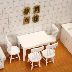 Dollhouse Accessories Modeling Props 1:12 DIY Decoration Mini Scene Table And Chair Model White Bamboo Fiber Chair Set For Miniature