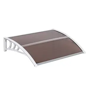 Window Awning Door Canopy 40"x30", Polycarbonate Cover Front Door Outdoor Patio Awning Canopy UV Rain Snow Sunlight Protection Hollow Sheet, Brown Board & White Bracket
