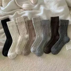 10 Pairs Of Thick Warm Wool Knit Socks For Autumn And Winter, Vertical Knitting Design, Straight-Leg Woolen Knitting Socks