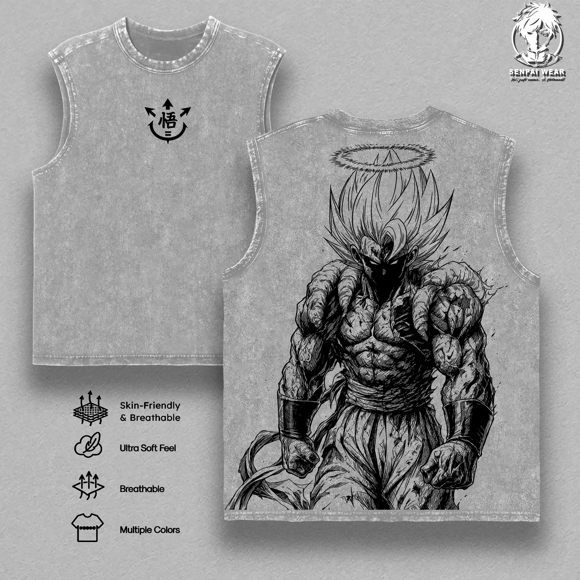 Gogeta Vintage Tank Top Washed Saiyan Fusion Dance Gym Wear Anime Graphic Heavy Cotton Unisex Streetwear DBZ Outfit Anime Lovers Mens Gift