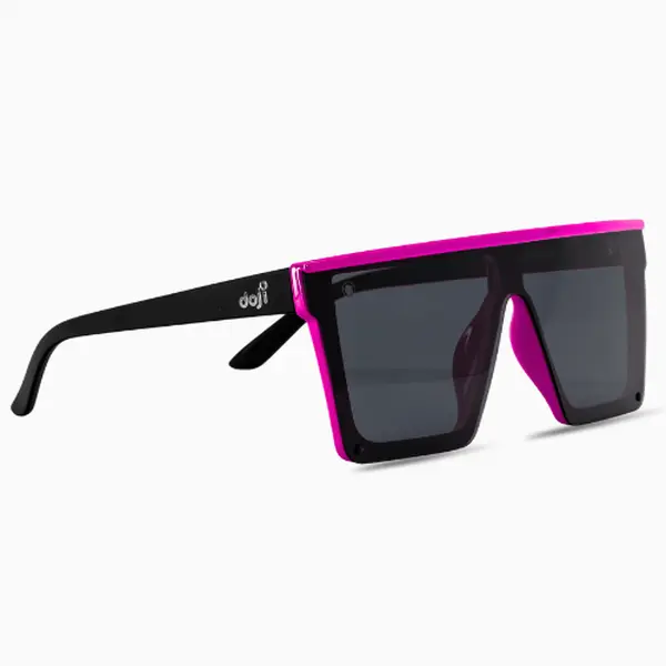 doJi Shades, BFD Collection, Kaos Sunglasses - Polarized, UV400 Protection, Scratch Resistant, Trending Straight-Top Shield Frame for Style, Neon Pink Rim , Black Lens