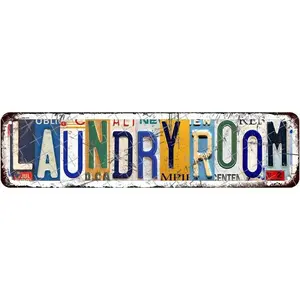 Laundry Room Sign Retro Metal Tin Art Vintage Poster Plaque for Home Living Room Kitchen Cafe Bar Man Cave Wall Decor Signs 16x4 Inch
