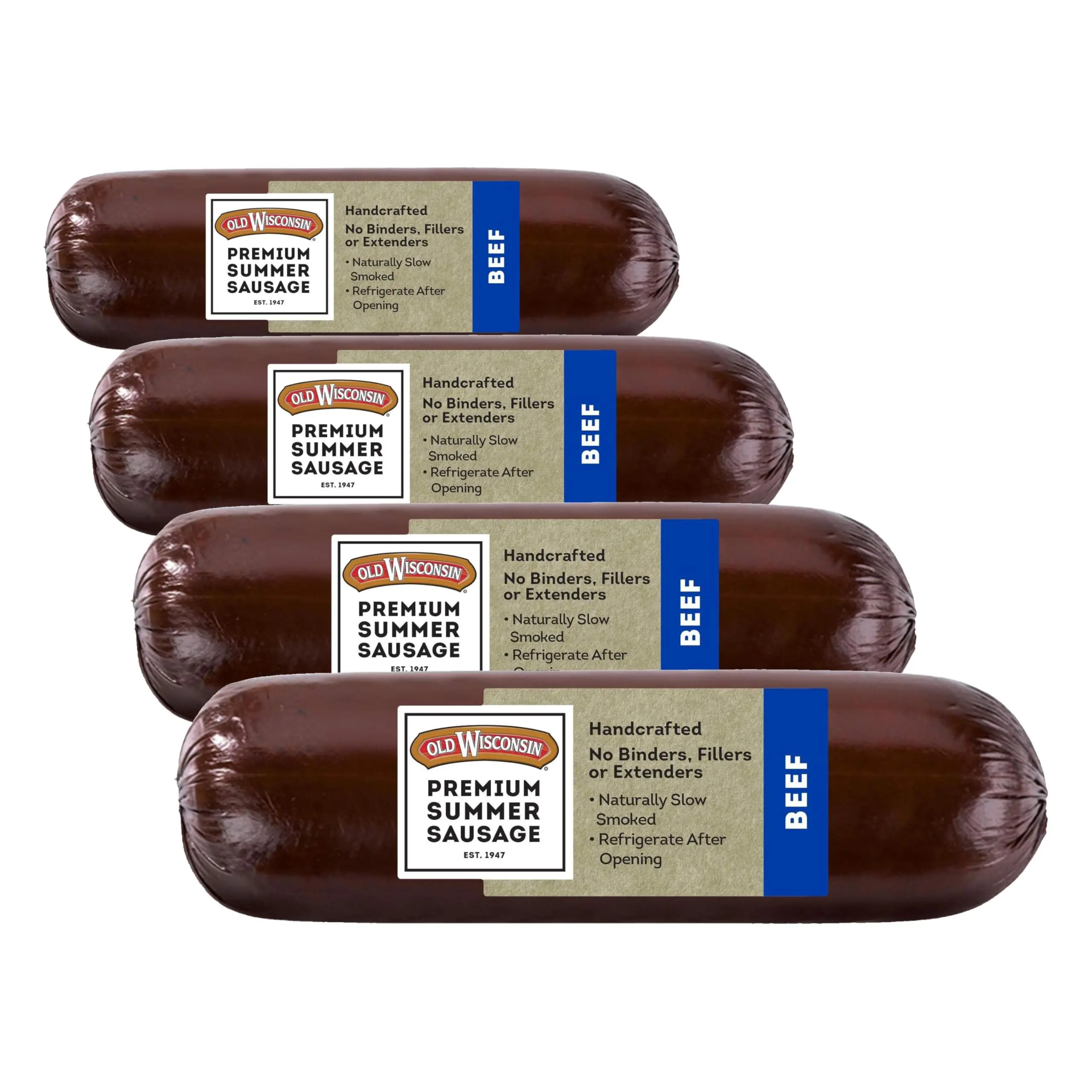 100% Beef Premium Summer Sausage - Ready-to-Eat Smoked Dried Snack, High Protein, Low Carb, Gluten-Free, 8 oz Pack of 4, Ambient for Travel, Camping, Hiking