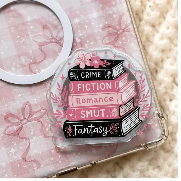 2D Acrylic Phone Grip Aesthetic Book Lover Design, Creative Reading Theme Phone Stand Holder, Universal Mobile Accessory for All Phones
