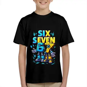 Kid's T-shirt Funny SIX SEVEN 67 gesture robot number character mecha  lightning fun 100% cotton pattern T-shirt for boys and girls  toddler cartoon T-shirt, teen boy clothing gift  G-47
