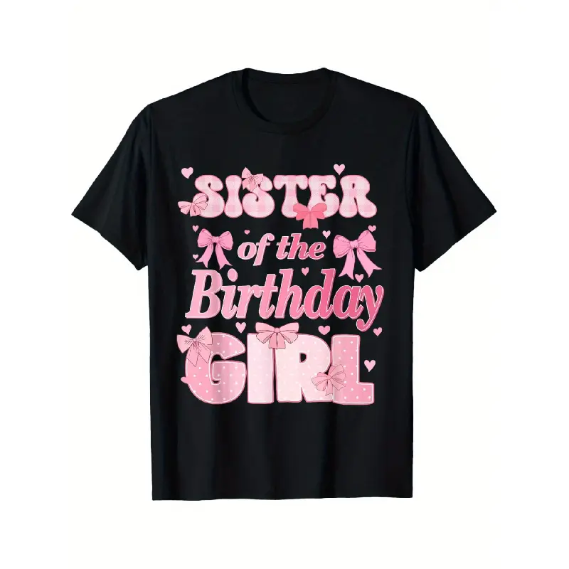 Sister Of The Birthday Girl Family Pink Coquette Bow T-Shirt Streetwear ...