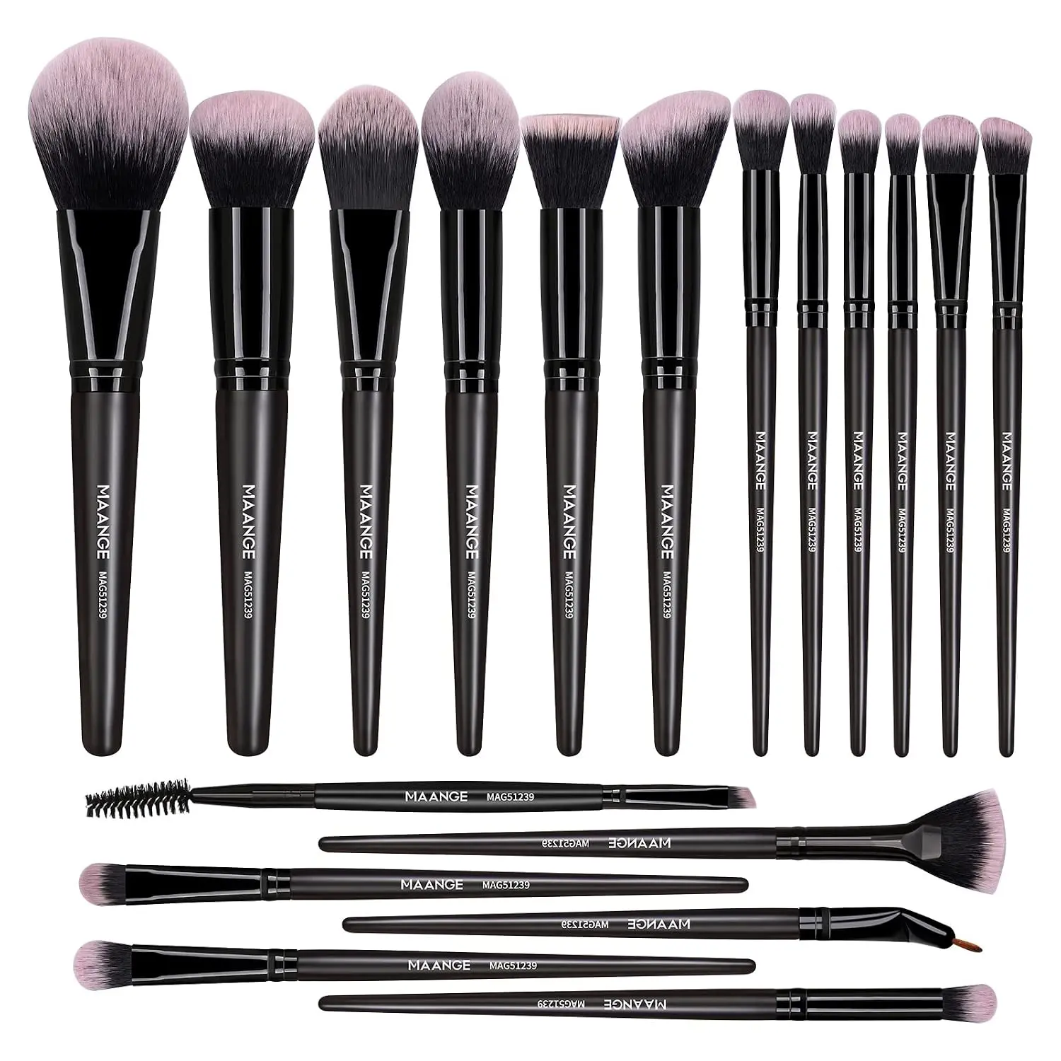 MAANGE 18-Piece Premium Synthetic Makeup Brush Set - Soft, Professional Brushes for Foundation, Powder, Eyeliner, Eye Shadow (Black)