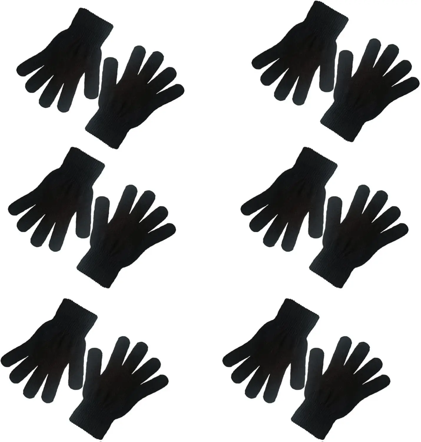 6 Pairs Winter Magic Gloves Adults Warm Stretchy Cold Weather Mittens Unisex Black Gloves One Size Fits Most Men Women Teens Knit Gloves for Cosplay & Daily Commute