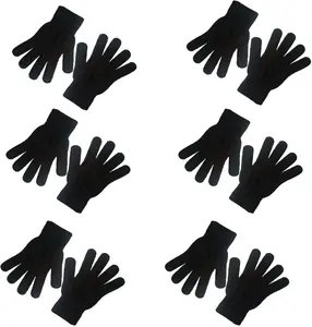 6 Pairs Winter Magic Gloves Adults Warm Stretchy Cold Weather Mittens Unisex Black Gloves One Size Fits Most Men Women Teens Knit Gloves for Cosplay & Daily Commute