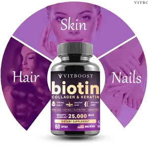 VITBOOST Biotin with Collagen, Keratin – Hair Growth (Men Women) – Nails, Skin, 60Count Healthcare Supplement Collagen Vitamin Fitness Dietary Edible