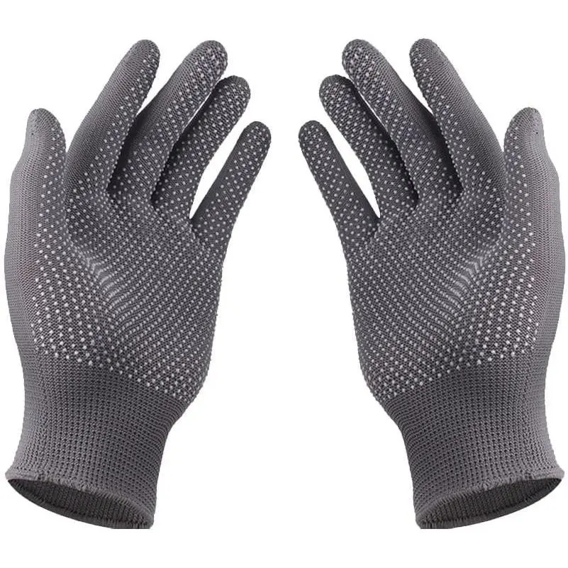 1 Pair Thin Knit Polyester Work Glove Liners, Anti-Slip Dots Breathable Stretchy Nylon Cloth, Safety Grip Gloves for Men-Women, Ideal for Warehouse & Garden Work, Cycling Use, Knitted