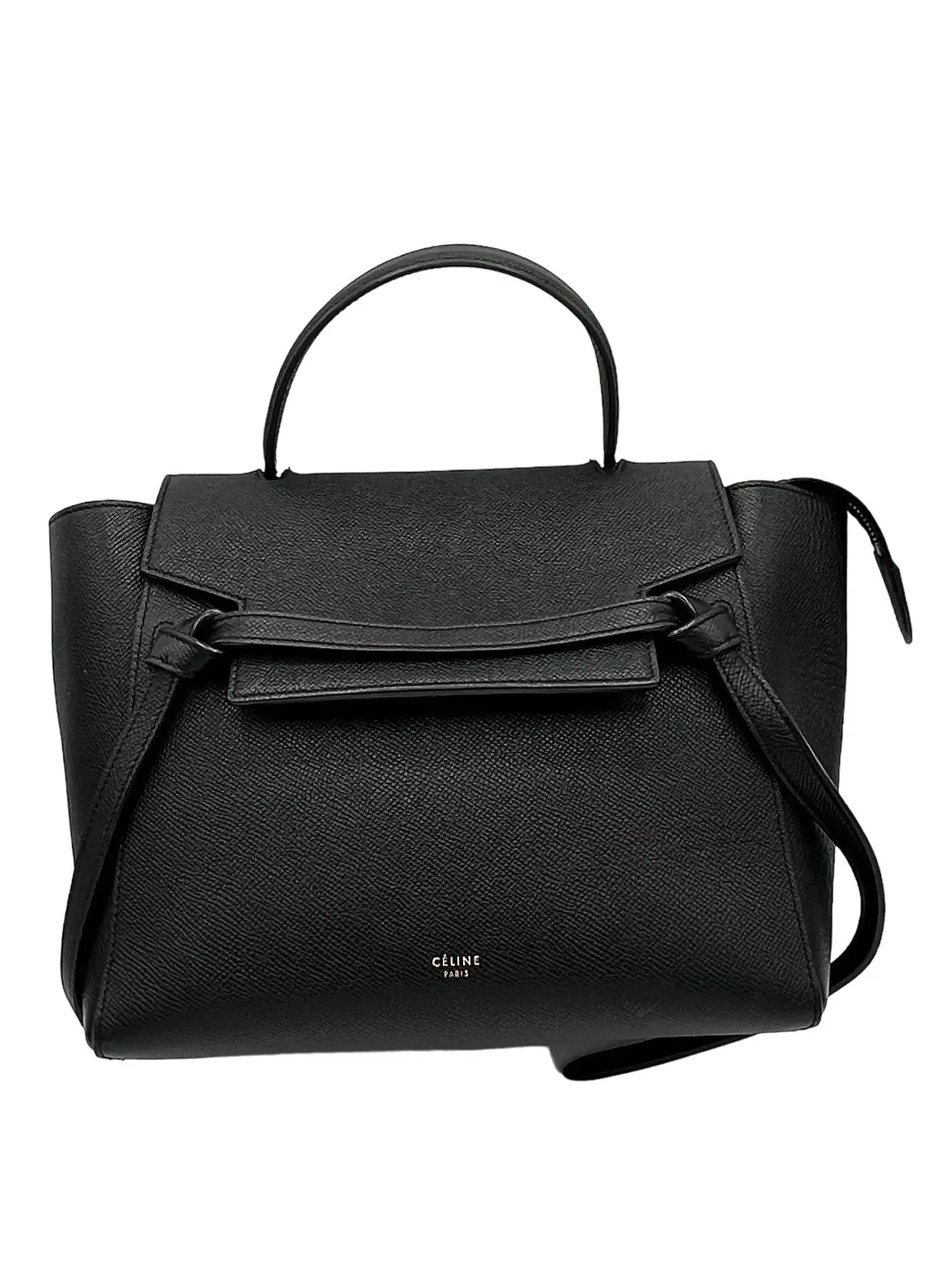 Pre-owned Celine Leather Shoulder bags MICRO BELT BAG HANDBAG BLACK WITH GOLD HARDWARE