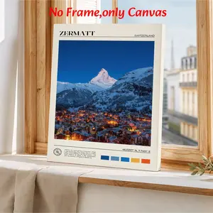 Alpine Style Framed Wall Arts Zermatt Switzerland Posters Snowy Mountain Village Canvas Prints Matterhorn Peak Wall Decor Canvas Art Print For Living Room Bedroom Office Gift Ready To Hang
